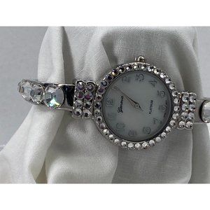 Lady's Watch Silver Toned Clear Rhinestones Geneva Platinum #8032 Stainless Stee